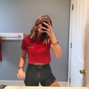 Red button up crop top